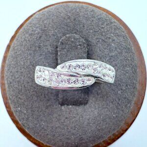 Cubic Zirconia Crossover Bypass Design Ring VTG Sterling Silver 925 Size 5.5